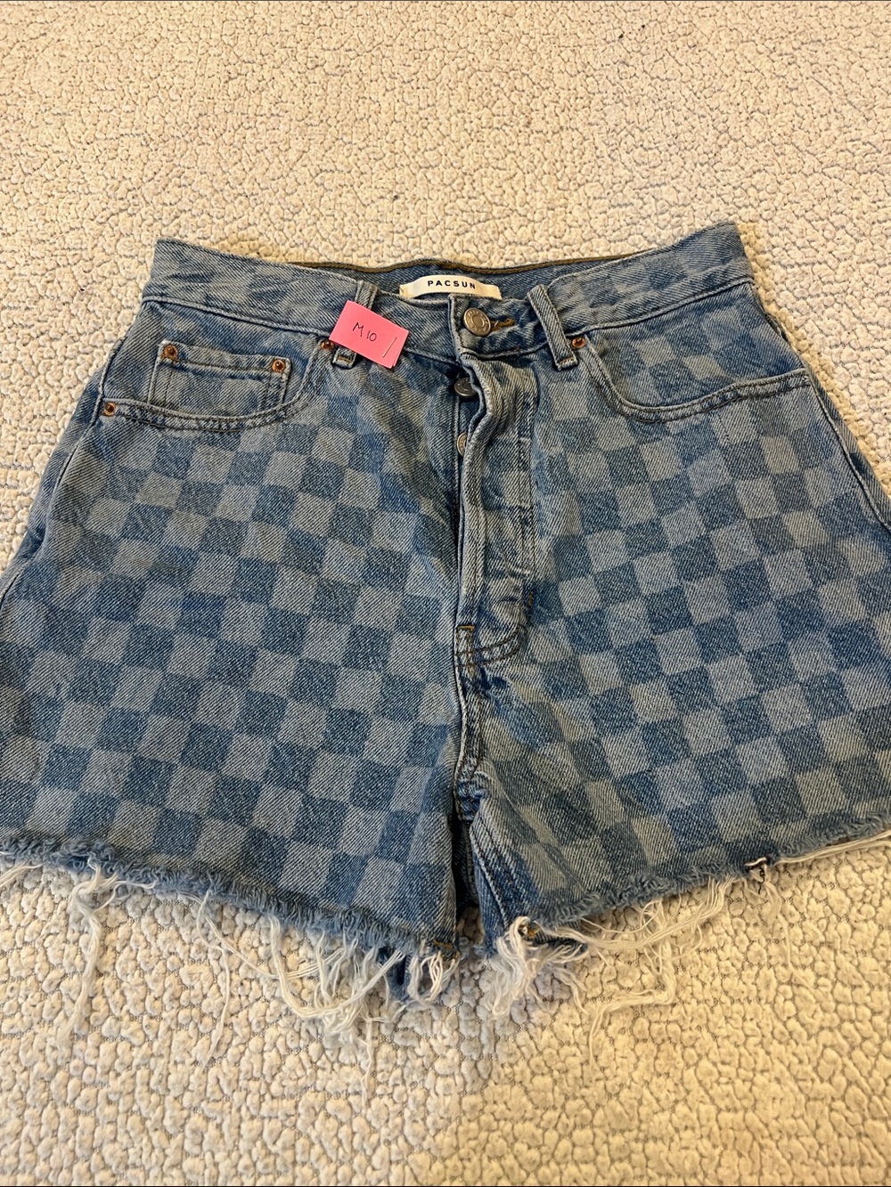 PacSun Blue Checkerboard High-Rise Denim Shorts